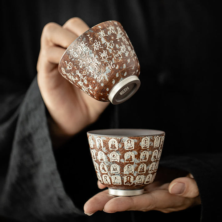 Teebecher Porzellan Buddha Poesie Keramik Gaiwan