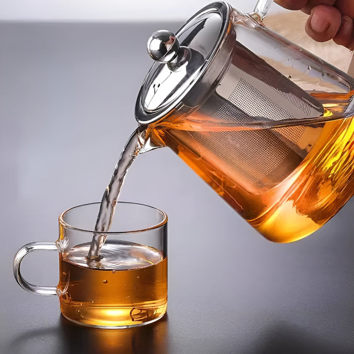Teekanne Glas mit Sieb Einschenken