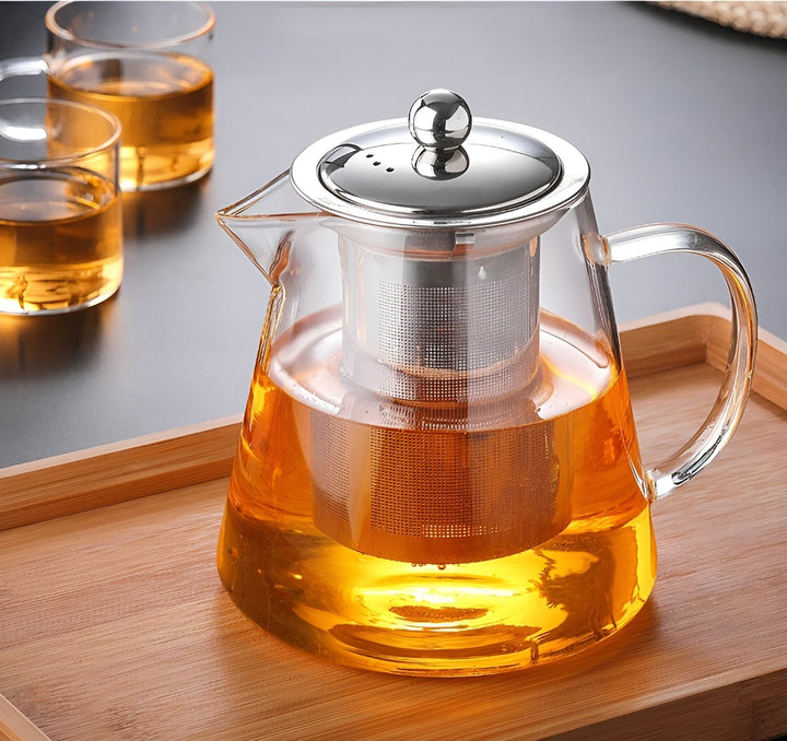 Teekanne Glas mit Sieb Tablett