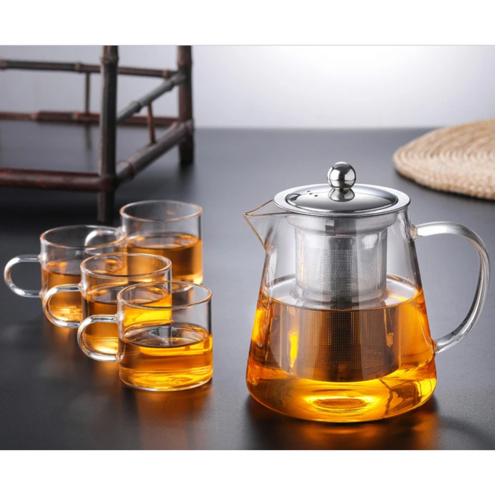 Teekanne Glas mit Sieb Teegläser