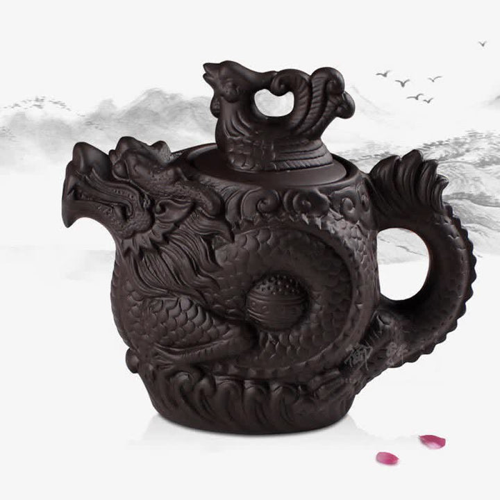 Teekanne Keramik Drache Phönix Vintage Teezeremonie