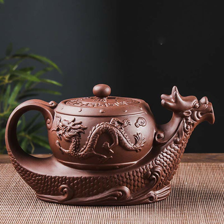Teekanne Lila Ton Drache Glückswolken Vintage Deko