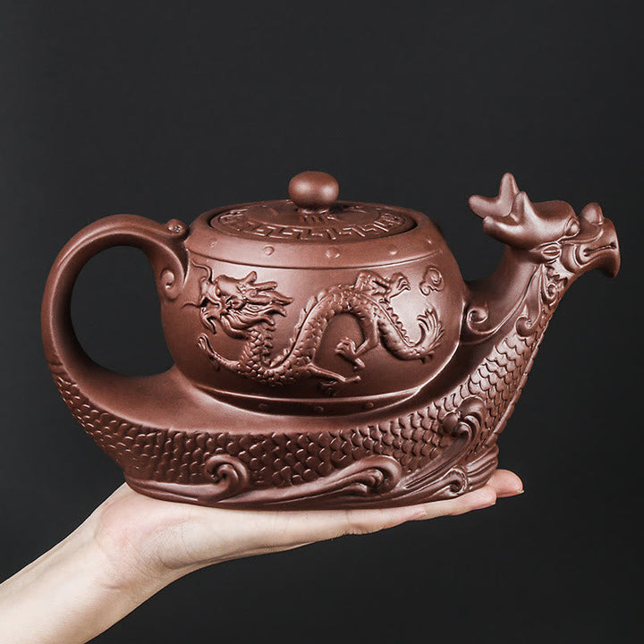 Teekanne Lila Ton Drache Glückswolken Vintage Gaiwan