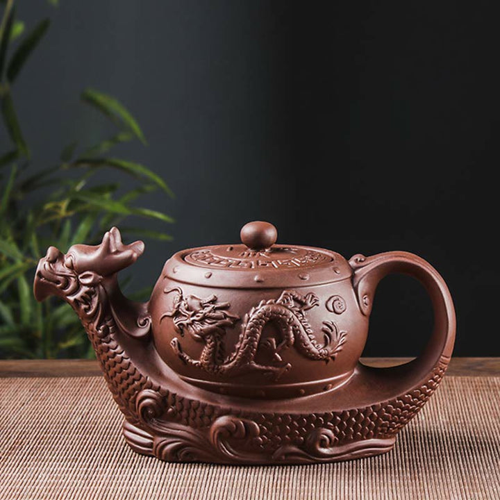 Teekanne Lila Ton Drache Glückswolken Vintage Geschenk