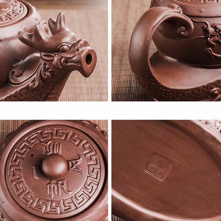 Teekanne Lila Ton Drache Glückswolken Vintage Teezeremonie