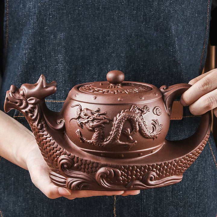 Teekanne Lila Ton Drache Glückswolken Vintage