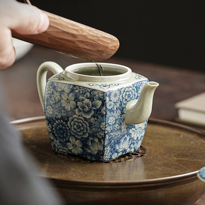 Teekanne Mit Tasse Porzellan Blau Weiß Sieb Deko