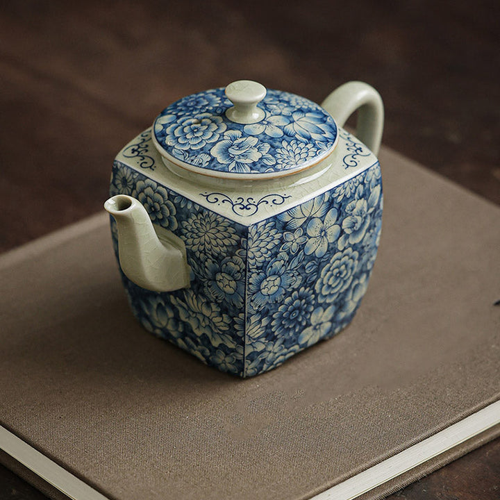 Teekanne Mit Tasse Porzellan Blau Weiß Sieb Keramik