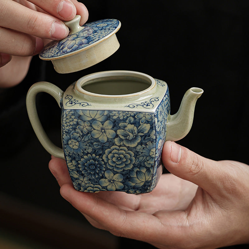 Teekanne Mit Tasse Porzellan Blau Weiß Sieb Matcha