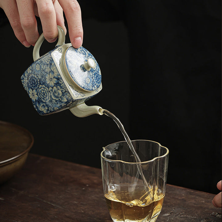 Teekanne Mit Tasse Porzellan Blau Weiß Sieb Teezeremonie