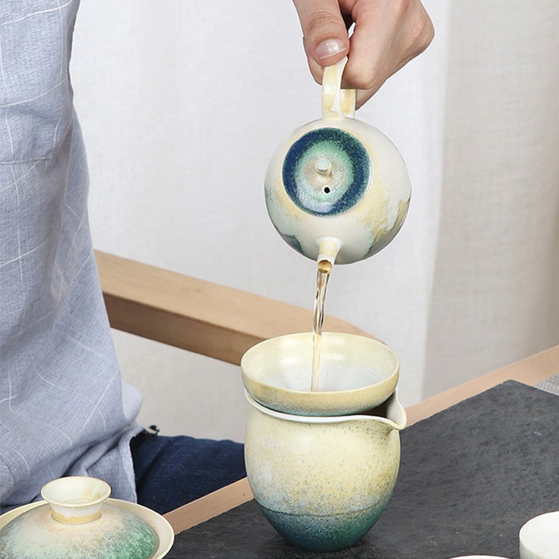 Teekanne Mit Tassen Gongfu Keramik Grün Teezeremonie