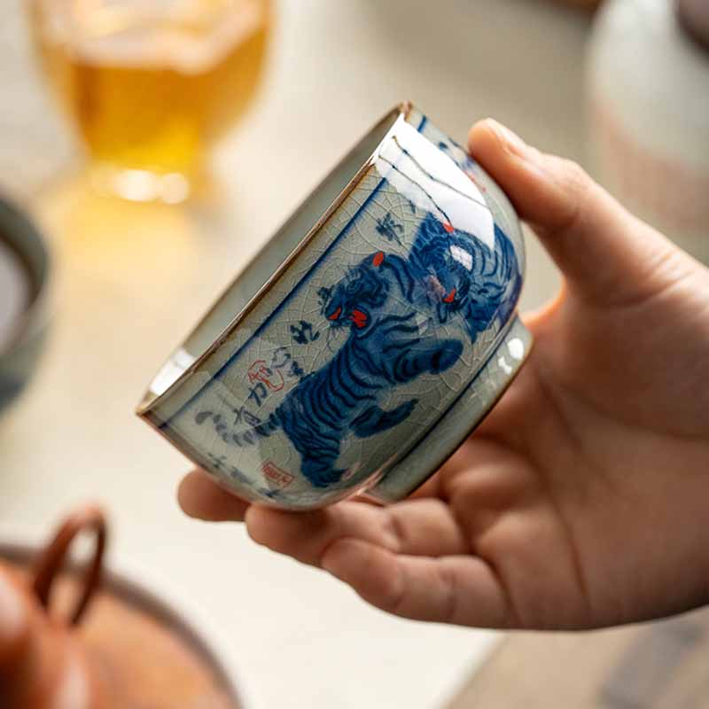 Teetasse Tiger Keramik Handbemalt Porzellan