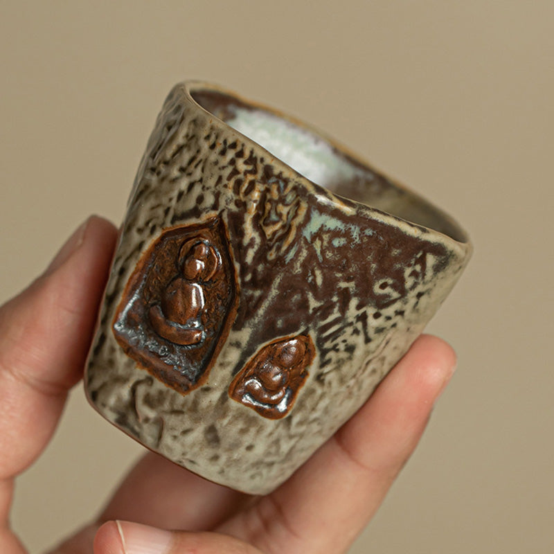 Teetasse Buddha Dunhuang Keramik Gravur Gaiwan