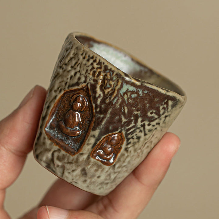 Teetasse Buddha Dunhuang Keramik Gravur Gaiwan