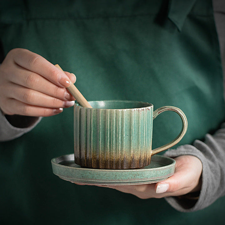 Teetasse Büro Retro Streifen Keramik Untertasse Geschenk