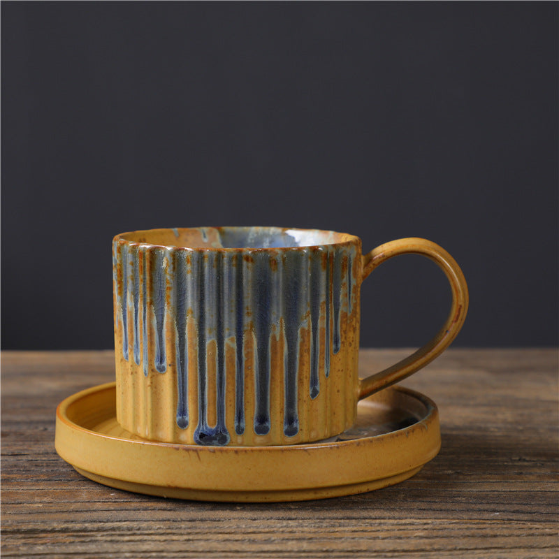 Teetasse Büro Retro Streifen Keramik Untertasse Matcha