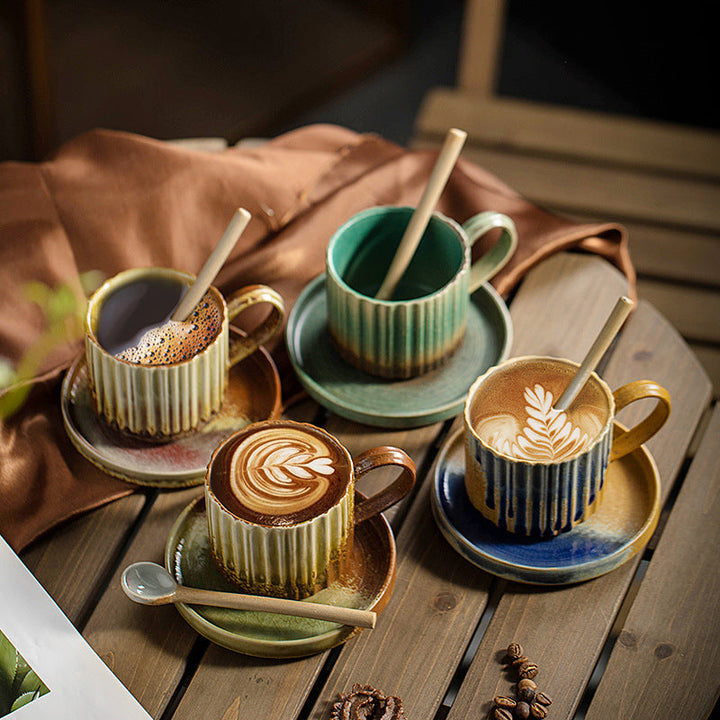 Teetasse Büro Retro Streifen Keramik Untertasse Porzellan