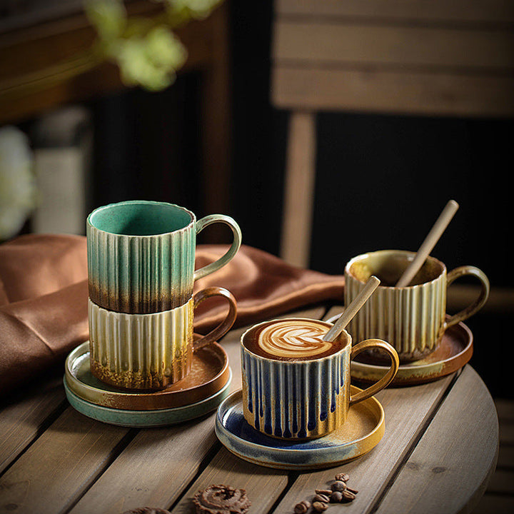 Teetasse Büro Retro Streifen Keramik Untertasse