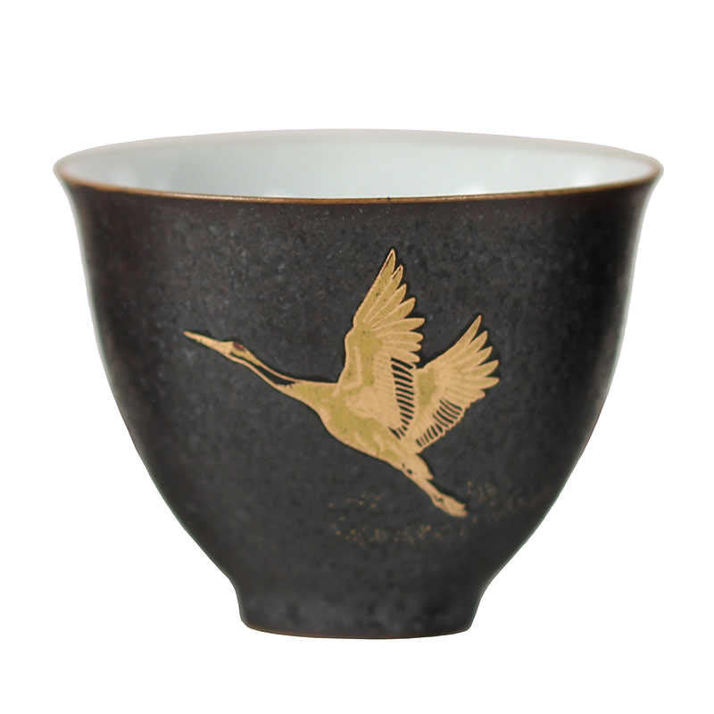 Teetasse Büro Goldener Kranich Keramik Geschenk