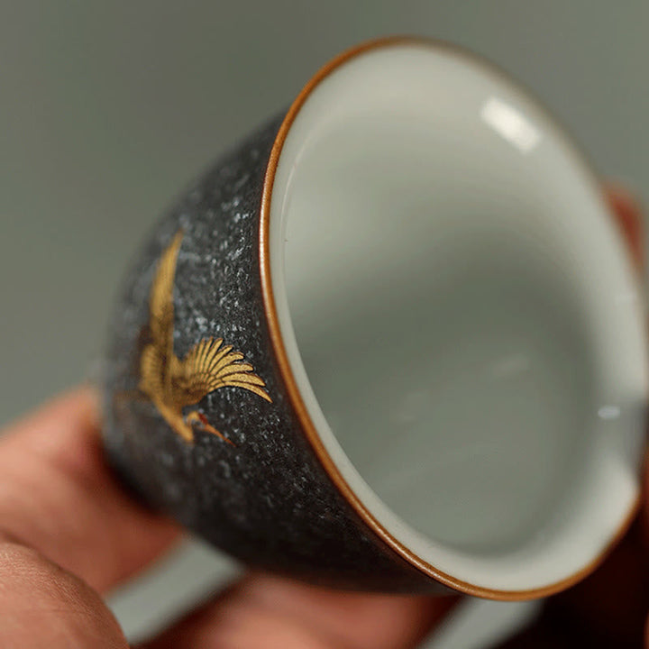 Teetasse Büro Goldener Kranich Keramik Matcha