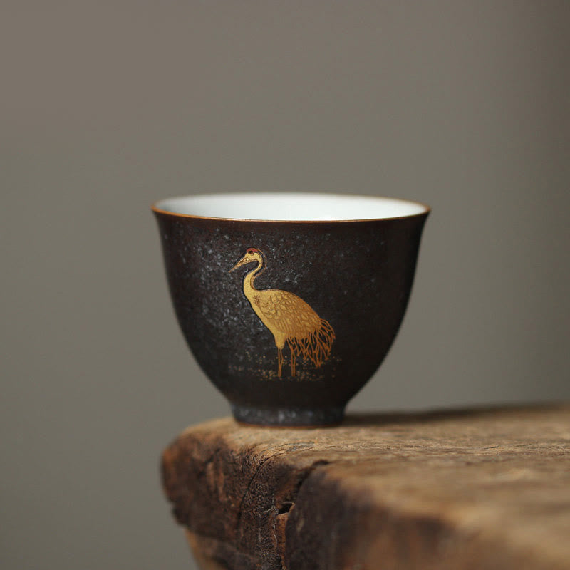 Teetasse Büro Goldener Kranich Keramik Porzellan