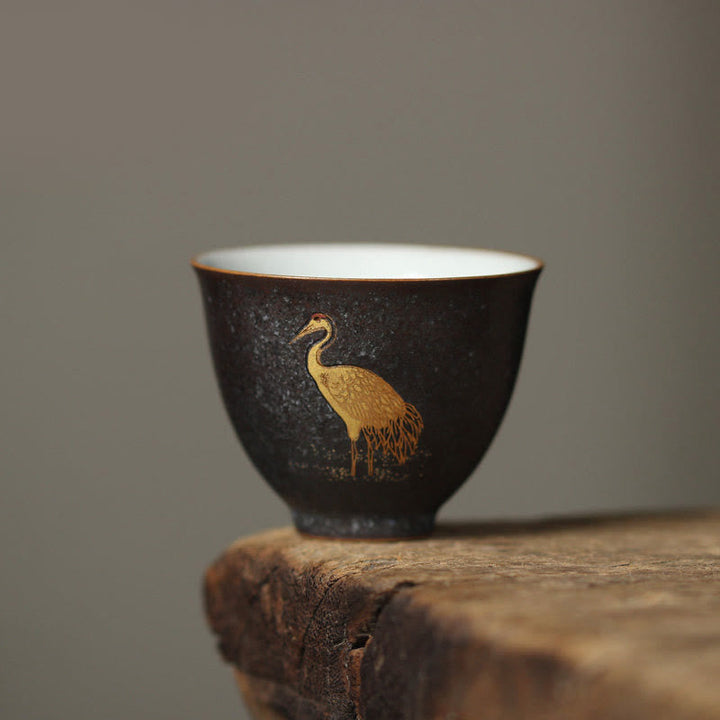 Teetasse Büro Goldener Kranich Keramik Porzellan