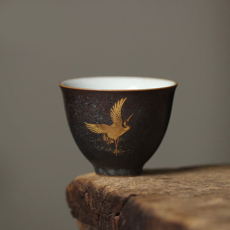 Teetasse Büro Goldener Kranich Keramik Teezeremonie