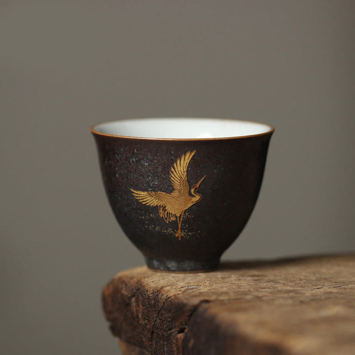 Teetasse Büro Goldener Kranich Keramik Teezeremonie