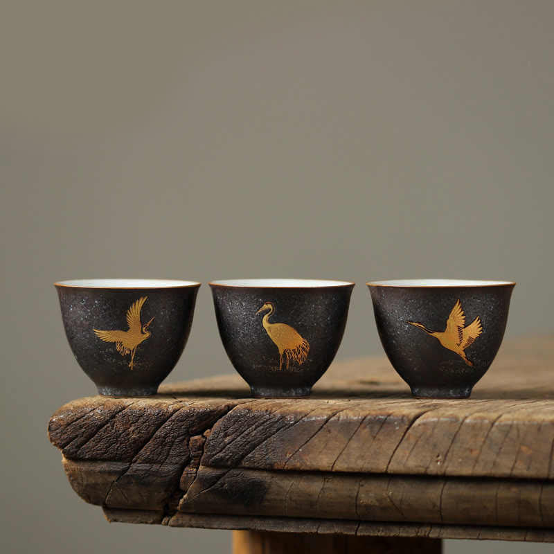 Teetasse Büro Goldener Kranich Keramik