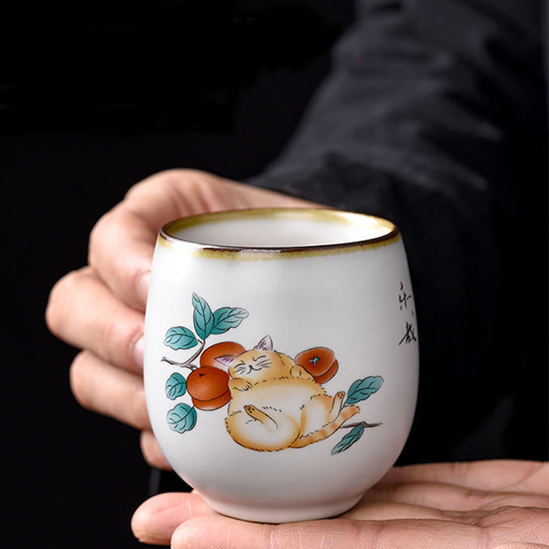 Teetasse Büro Liegende Katze Zweige Keramik