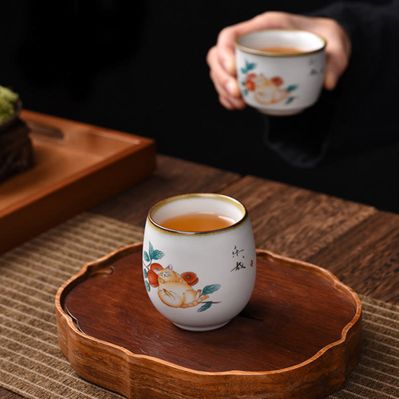Teetasse Büro Liegende Katze Zweige Teezeremonie