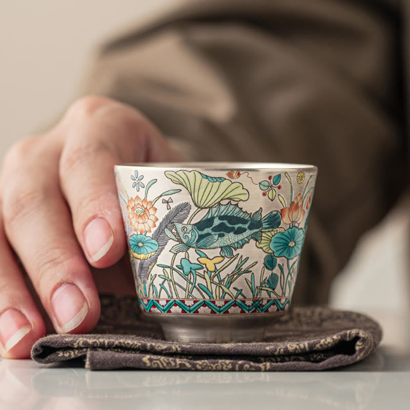 Teetasse Chinesisch Fisch Lotus Keramik Kung Fu Teezeremonie