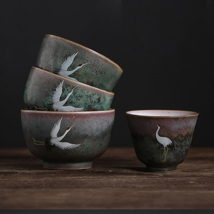 Teetasse Chinesisch Kranich Keramik Porzellan