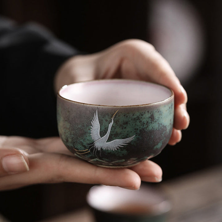 Teetasse Chinesisch Kranich Keramik Teezeremonie