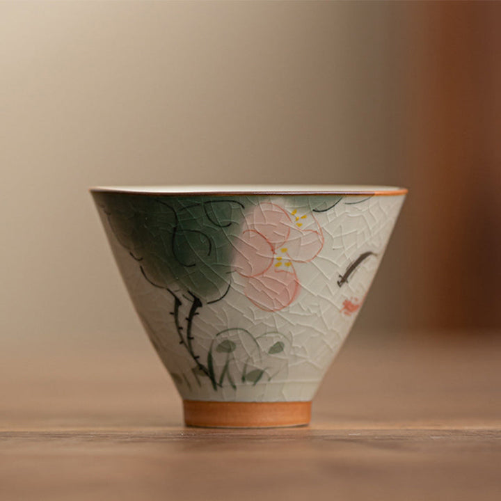 Teetasse Design Koi Lotus Kaki Keramik 50ml Teezeremonie