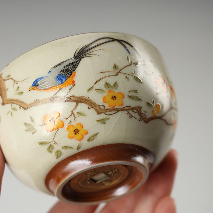 Teetasse Design Vogel Kupfermünze Keramik Geschenk