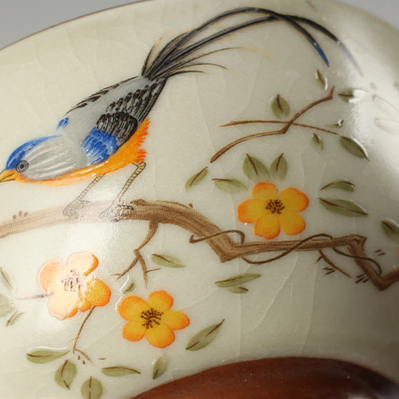 Teetasse Design Vogel Kupfermünze Keramik Matcha