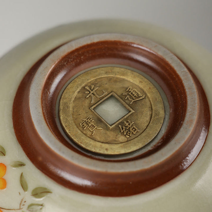 Teetasse Design Vogel Kupfermünze Keramik Teezeremonie