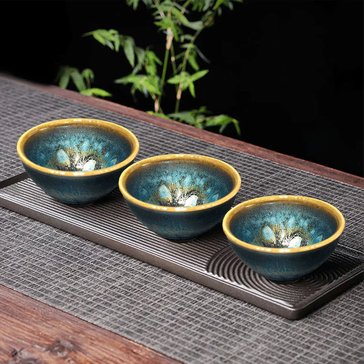 Teetasse Jianzhan Blau Tenmoku Keramik Vintage Geschenk
