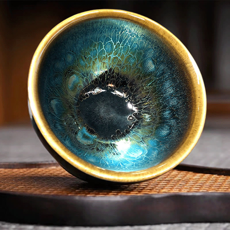 Teetasse Jianzhan Blau Tenmoku Keramik Vintage Matcha