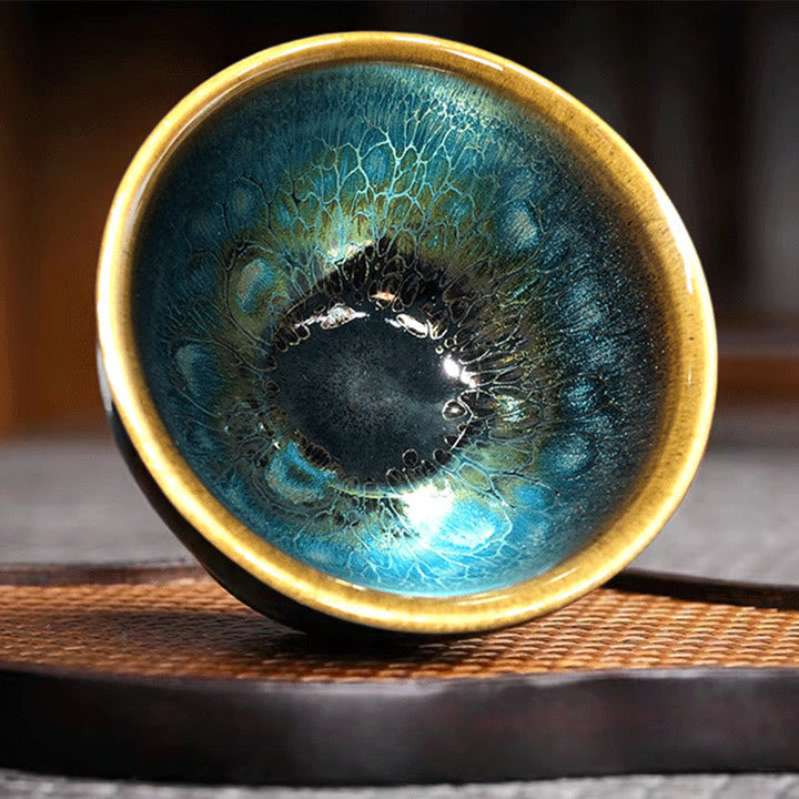 Teetasse Jianzhan Blau Tenmoku Keramik Vintage Matcha