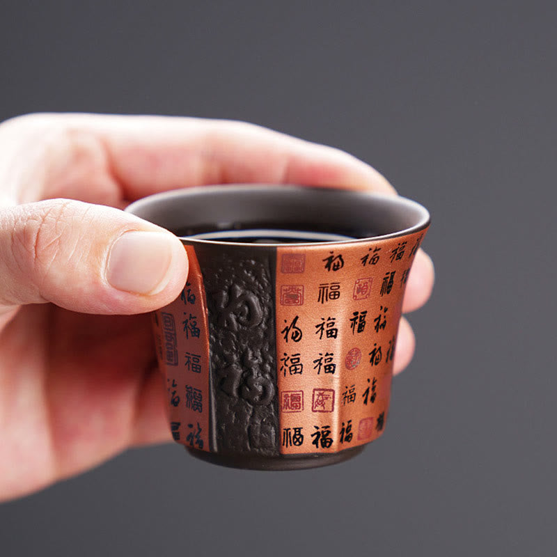 Teetasse Lila Ton Fu Zeichen Keramik 50ml Gaiwan