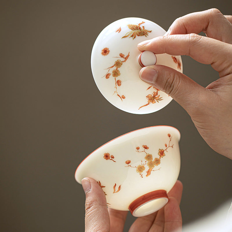 Teetasse Mit Deckel Gaiwan Porzellan Blüten Deko