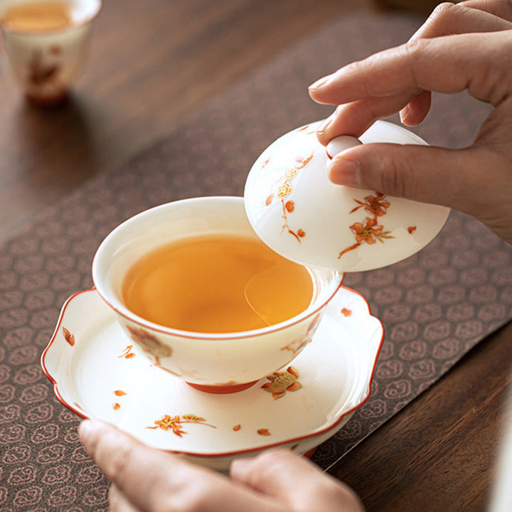 Teetasse Mit Deckel Gaiwan Porzellan Blüten Geschenk