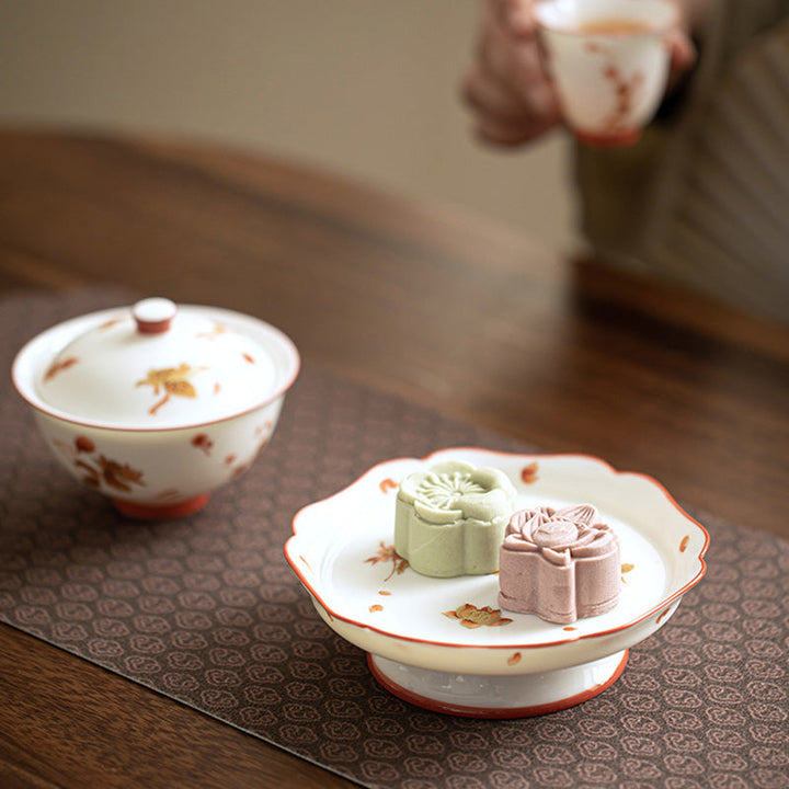 Teetasse Mit Deckel Gaiwan Porzellan Blüten Handarbeit