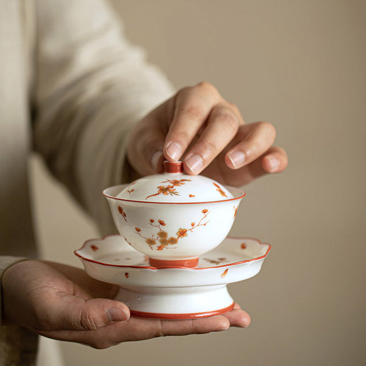 Teetasse Mit Deckel Gaiwan Porzellan Blüten Keramik