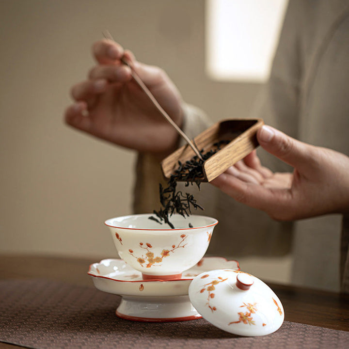 Teetasse Mit Deckel Gaiwan Porzellan Blüten Matcha