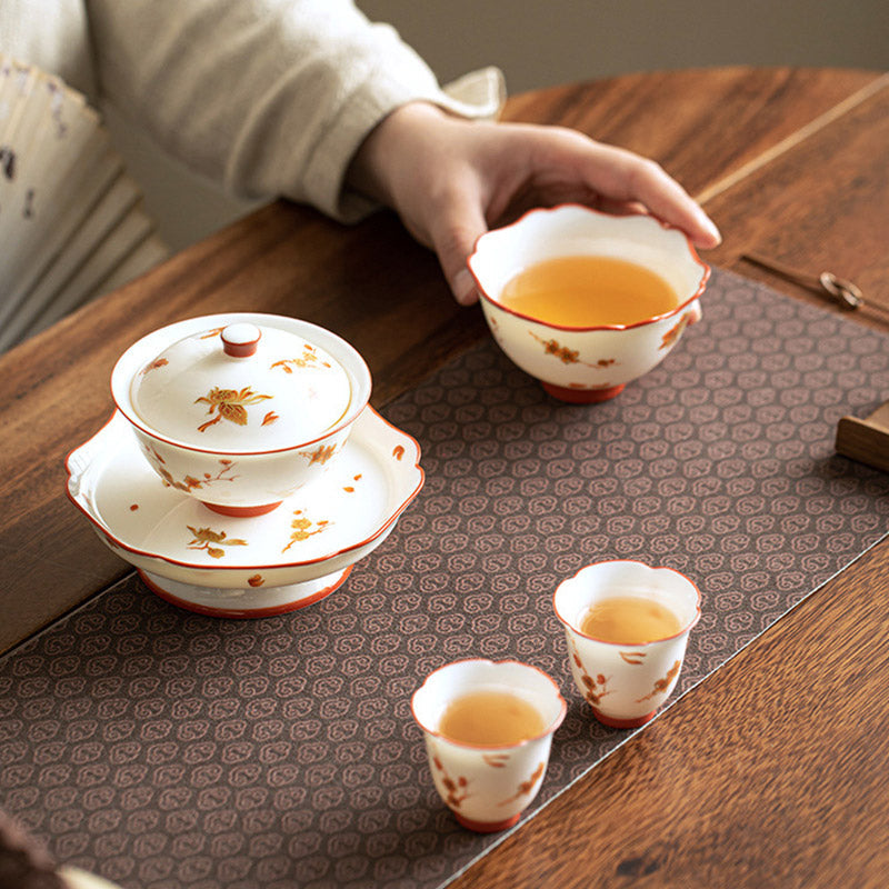 Teetasse Mit Deckel Gaiwan Porzellan Blüten Teezeremonie