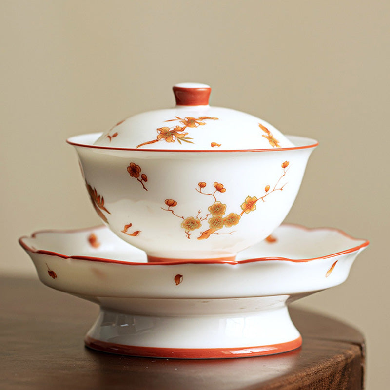 Teetasse Mit Deckel Gaiwan Porzellan Blüten