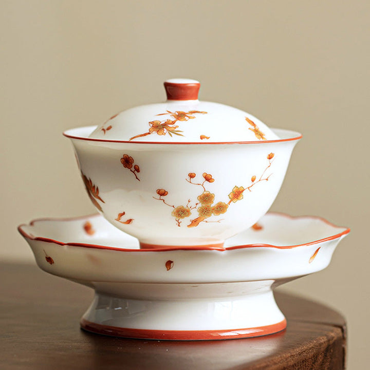 Teetasse Mit Deckel Gaiwan Porzellan Blüten